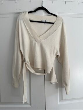 Women's V-Neck Wrap Sweater in Cream